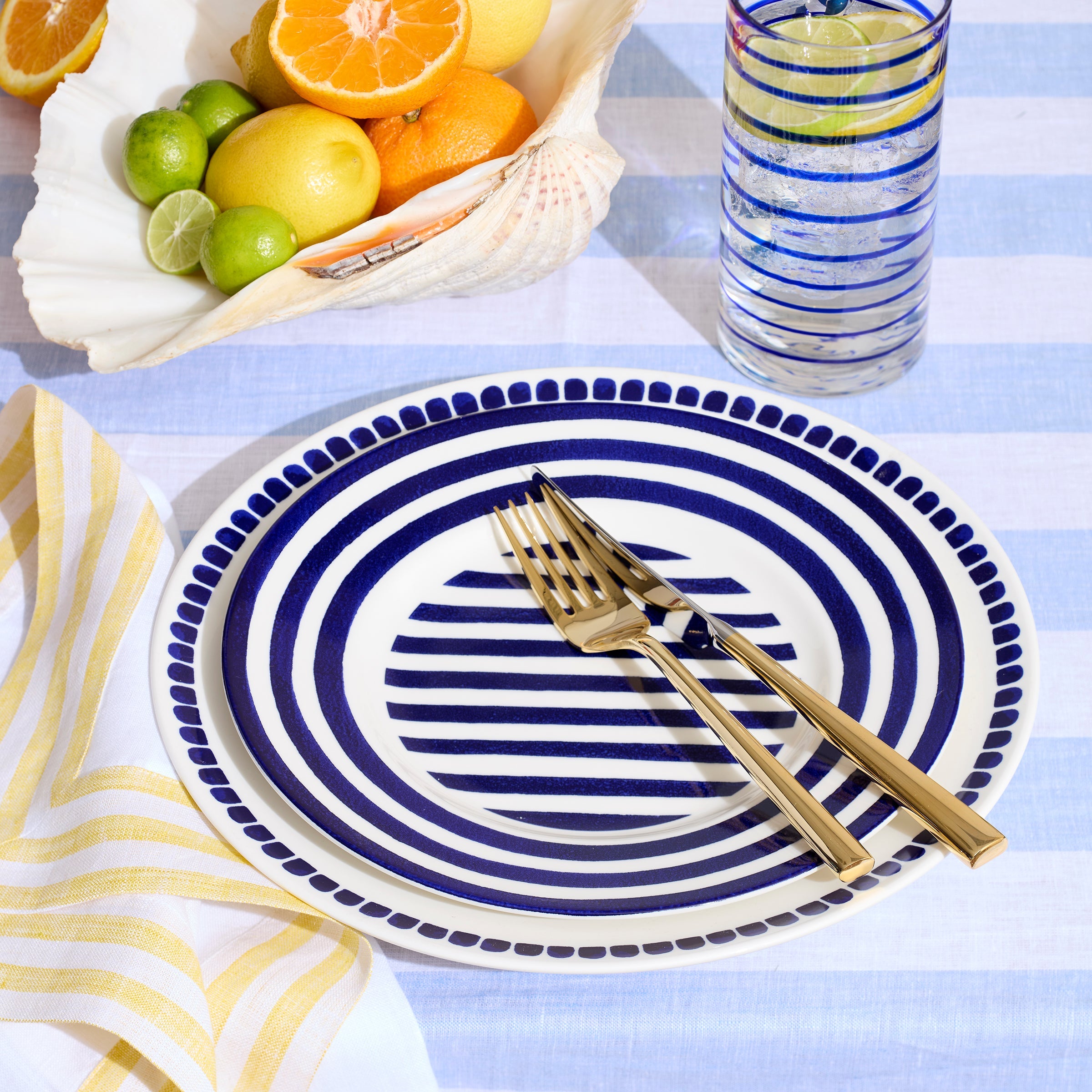 Blue Horizontal Stripe Dinner Plate - Image 2