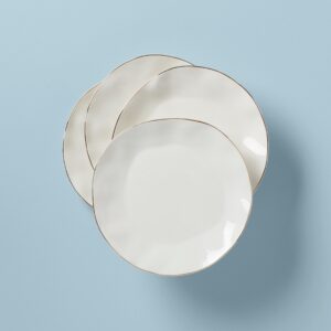 White Porcelain Dinner Plates with Gold Rim, Set of 4