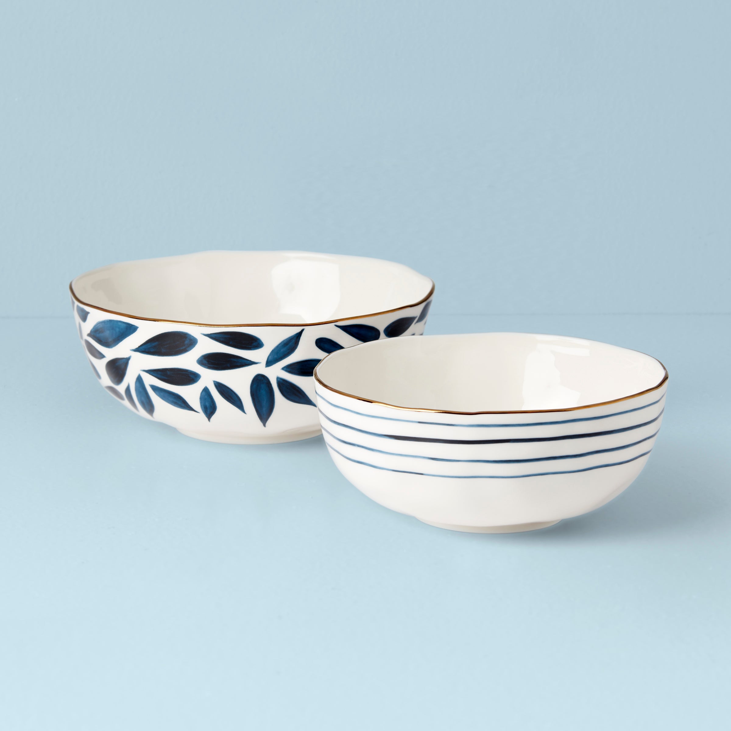 Textured Nesting Bowl Set with Gold Band, 2-Piece - Image 2
