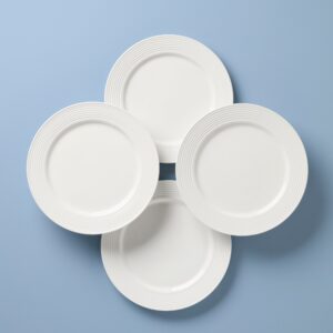 White Corrugated Rim Dinner Plates, Set of 4